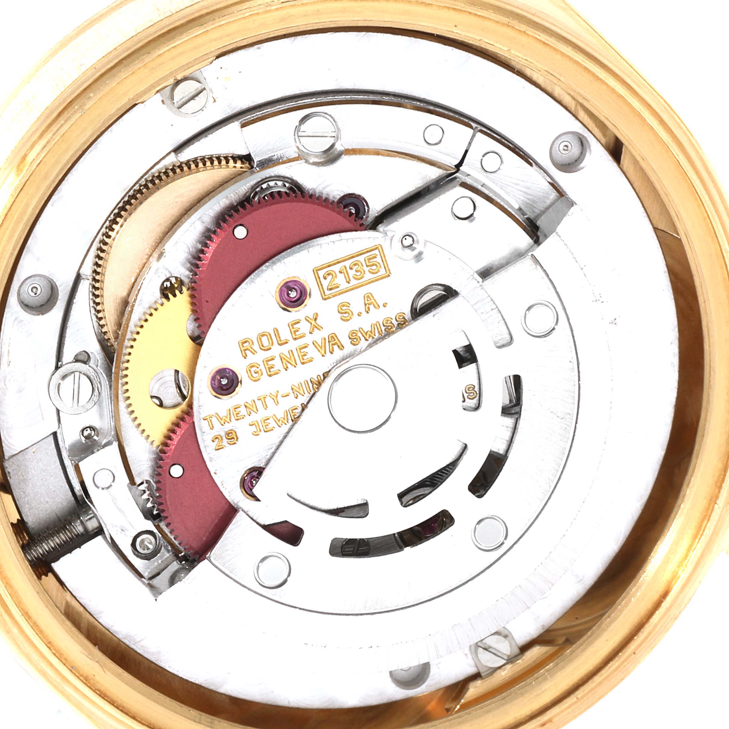 This image shows the internal mechanism and movement parts of the Rolex President 68278 Women's Yellow Gold Mother of Pearl Dial 68278 Women's Yellow Gold Mother of Pearl Dial model watch.