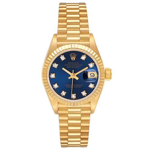 Photo of Rolex President Datejust Yellow Gold Blue Diamond Dial Ladies Watch 69178 ADD 1 LINK