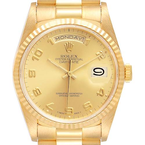 Photo of Rolex President Day-Date Yellow Gold Arabic Dial Mens Watch 18238 Tag