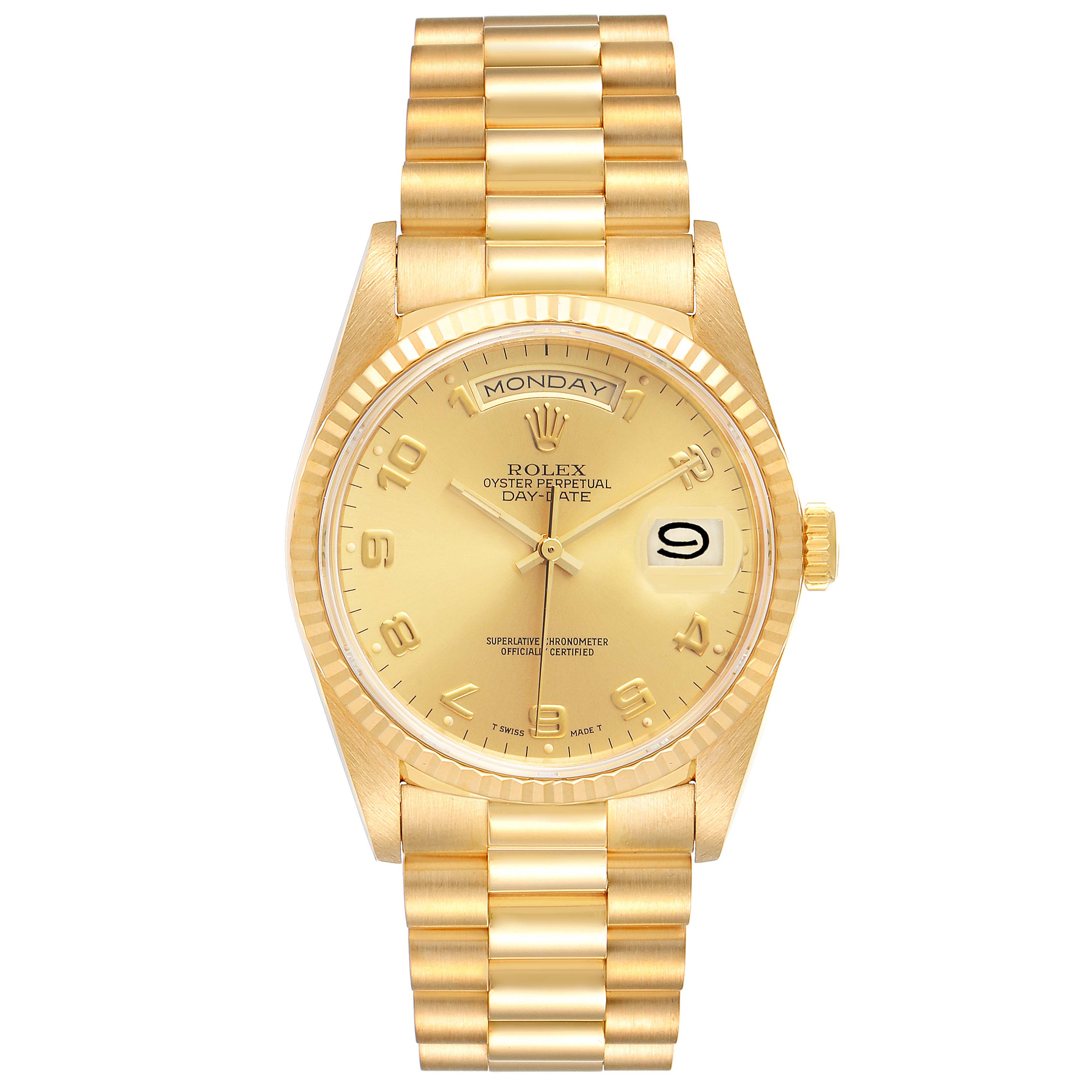 Rolex President Day-Date Yellow Gold Arabic Dial Mens Watch 18238 Tag ...