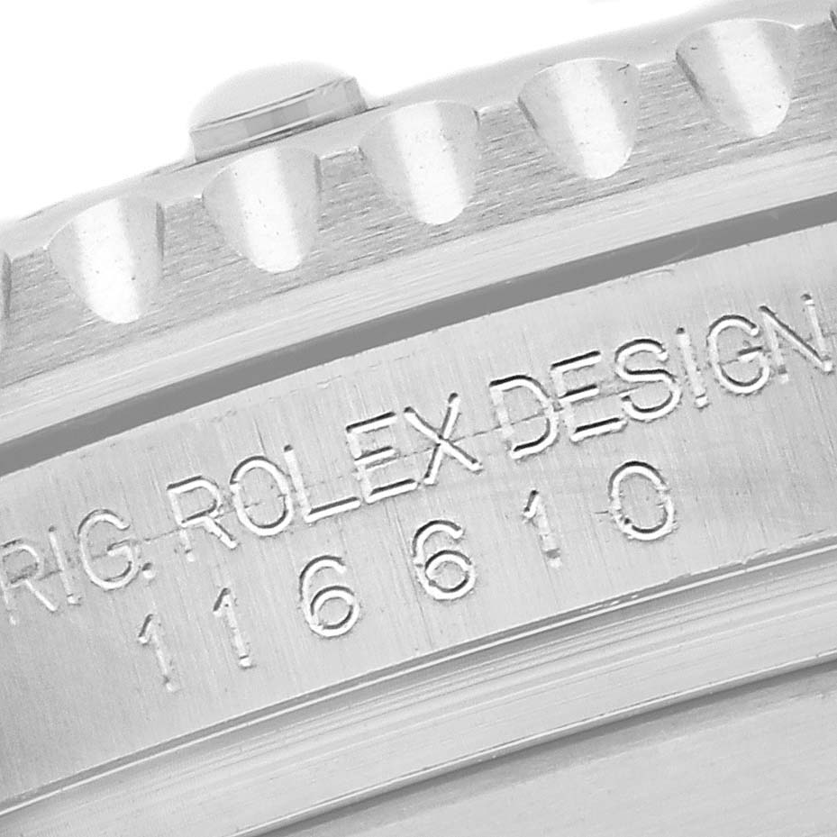 The image shows a close-up of the side engraving on a Rolex Submariner 116610LN Men's Stainless Steel Black Dial 116610LN Men's Stainless Steel Black Dial, featuring the model number.