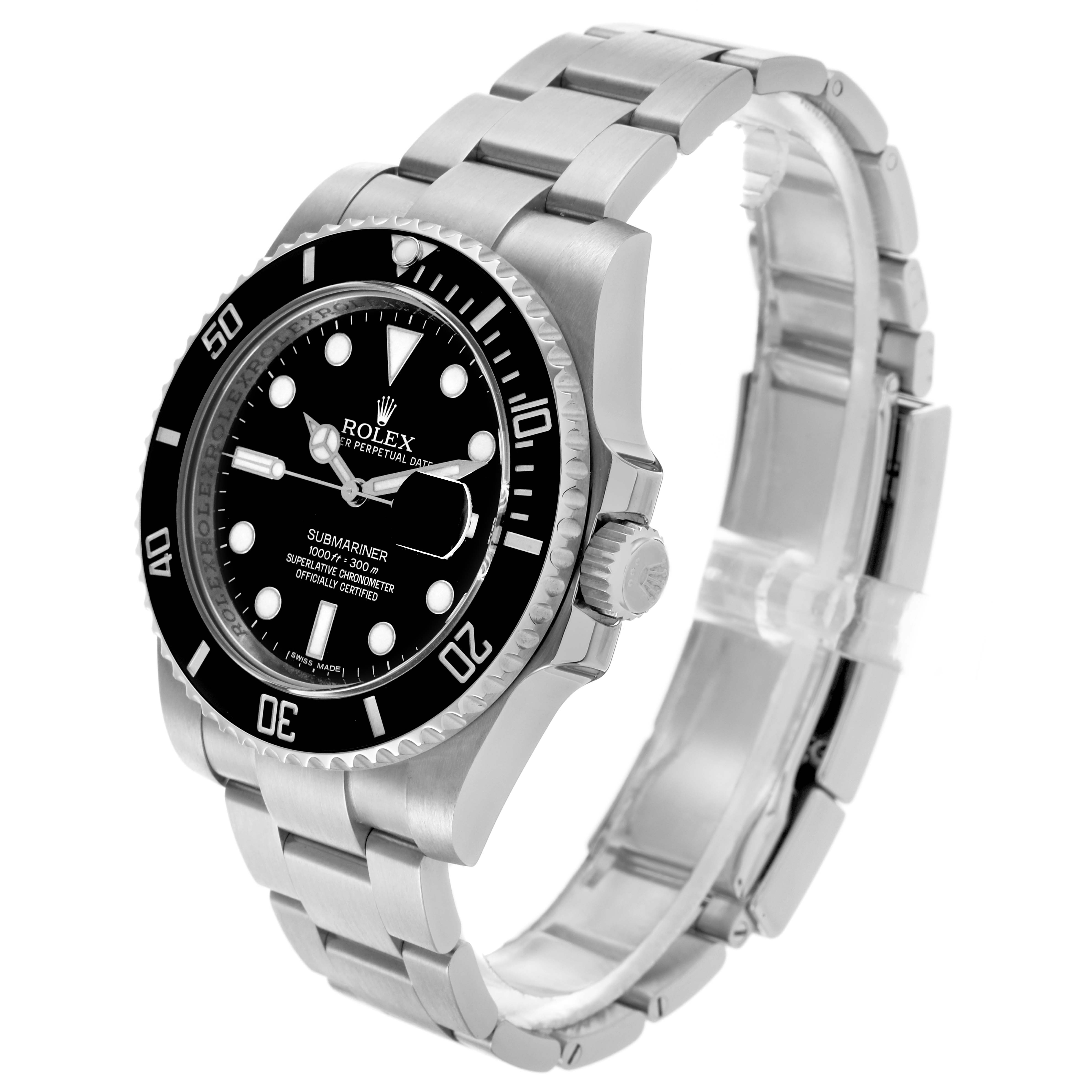 The Rolex Submariner 116610LN Men's Stainless Steel Black Dial 116610LN Men's Stainless Steel Black Dial watch is shown at a three-quarter angle, displaying the bezel, dial, crown, and bracelet.