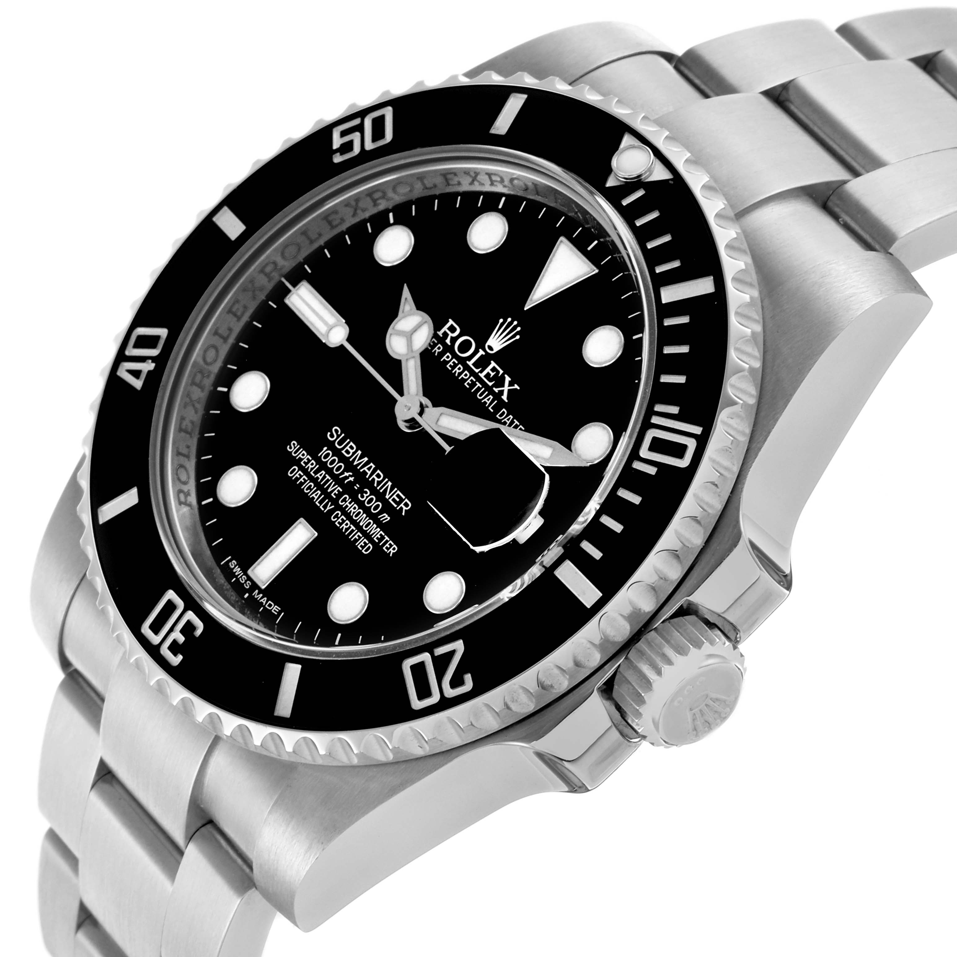 The Rolex Submariner 116610LN Men's Stainless Steel Black Dial 116610LN Men's Stainless Steel Black Dial is shown from a side angle, highlighting the bezel, crown, and part of the bracelet.
