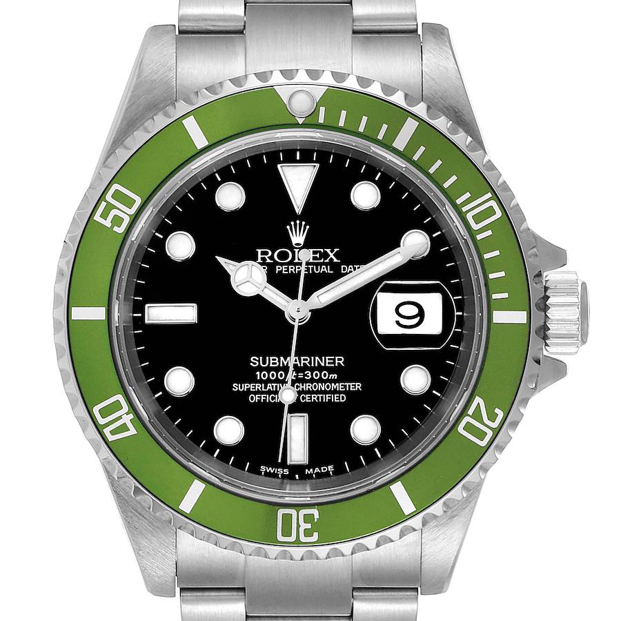 Rolex Submariner Kermit Green Bezel Y Serial Flat 4 Steel Mens Watch 16610LV SwissWatchExpo