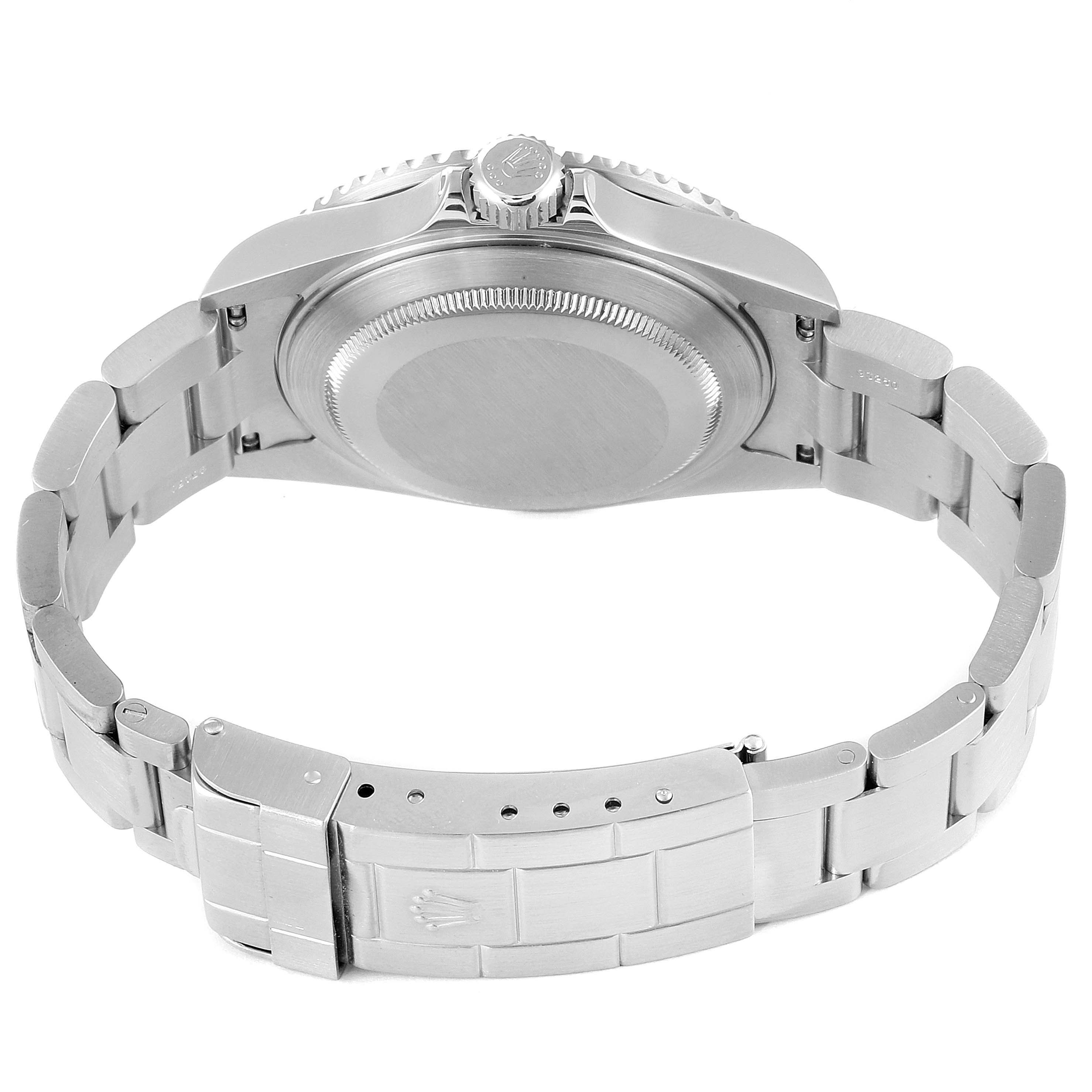 This image shows the back case, crown, and bracelet of a Rolex Submariner 16610LV Men's Stainless Steel Black Dial 16610LV Men's Stainless Steel Black Dial, viewed from the rear.