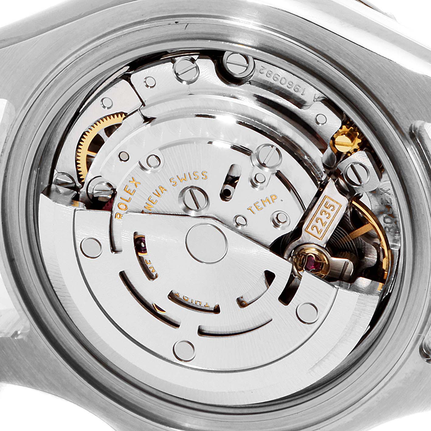 This image shows the close-up of the movement mechanism inside a Rolex Yacht-Master 169622 Women's Stainless Steel Silver Dial 169622 Women's Stainless Steel Silver Dial watch from the back.