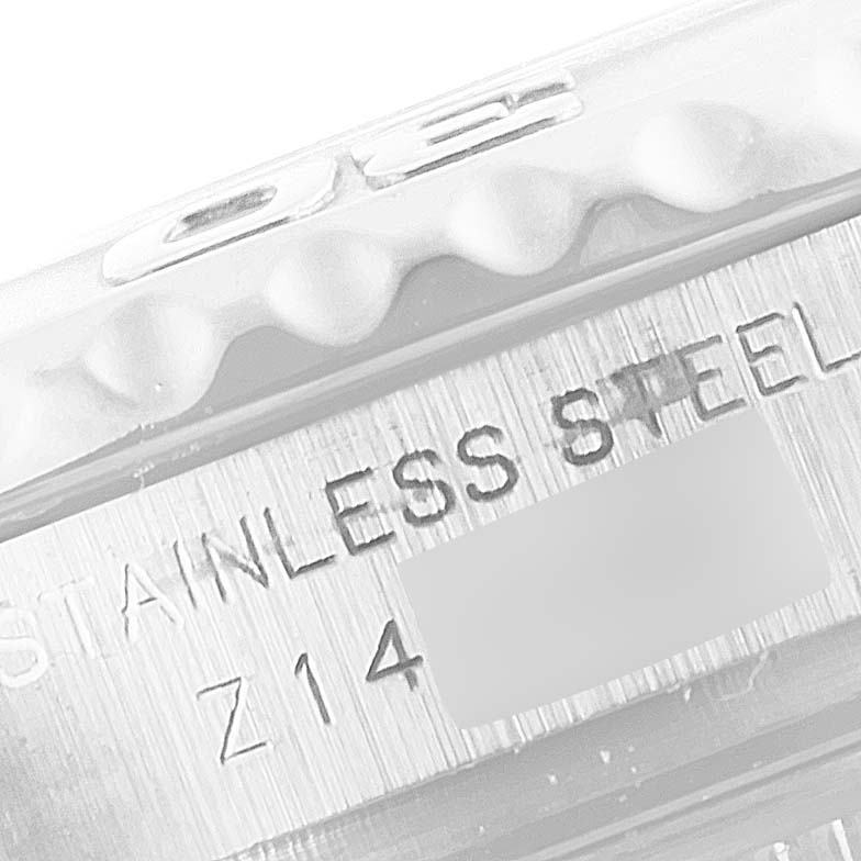 The image shows a close-up of the side of the Rolex Yacht-Master 169622 Women's Stainless Steel Silver Dial 169622 Women's Stainless Steel Silver Dial watch case, highlighting the engravings.