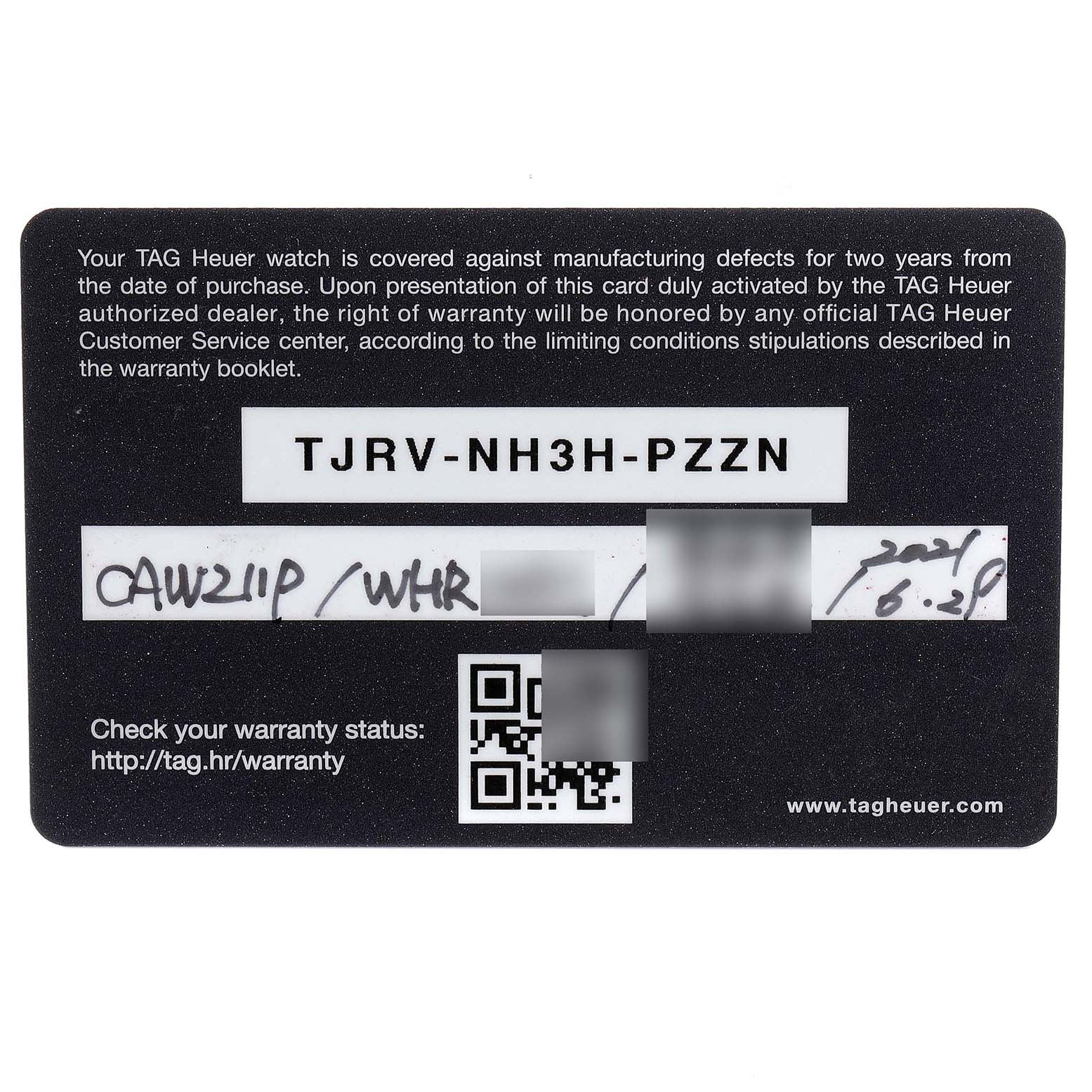 This image shows the warranty card for the Monaco model by Tag Heuer.