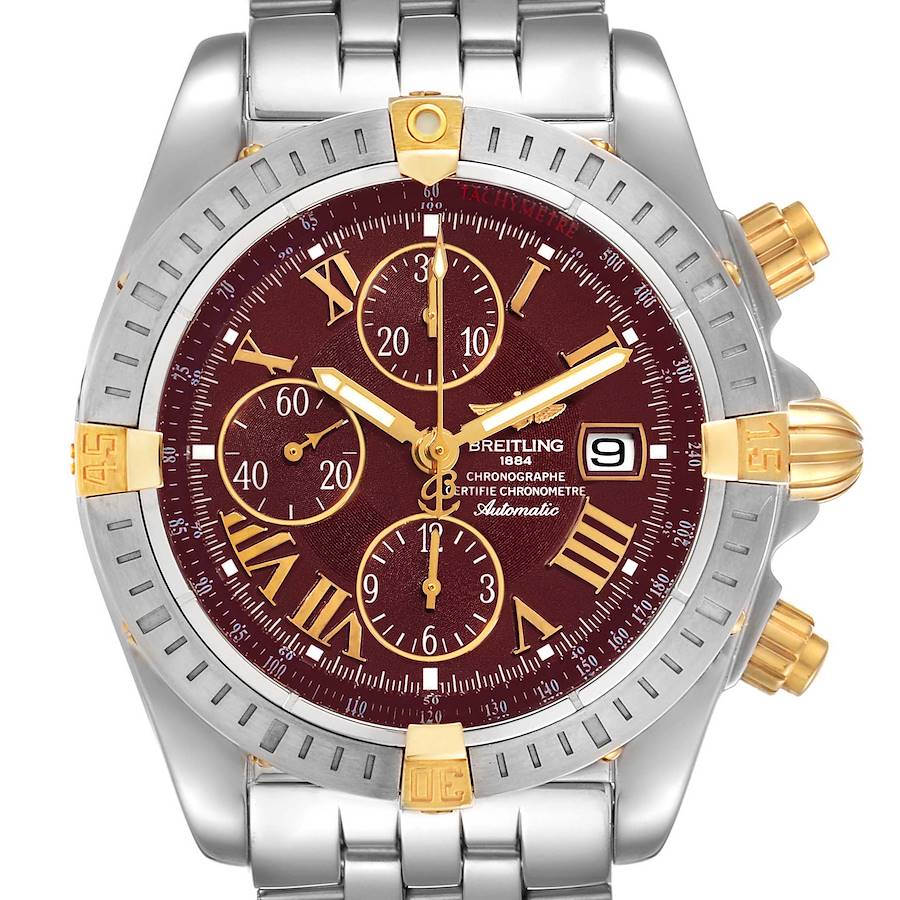 Breitling Chronomat Steel Yellow Gold Burgundy Dial Mens Watch B13356 SwissWatchExpo