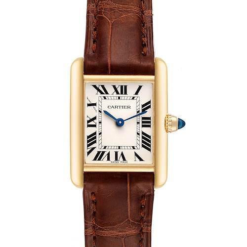 Photo of Cartier Tank Louis Small Yellow Gold Brown Strap Ladies Watch W1529856 Box Card
