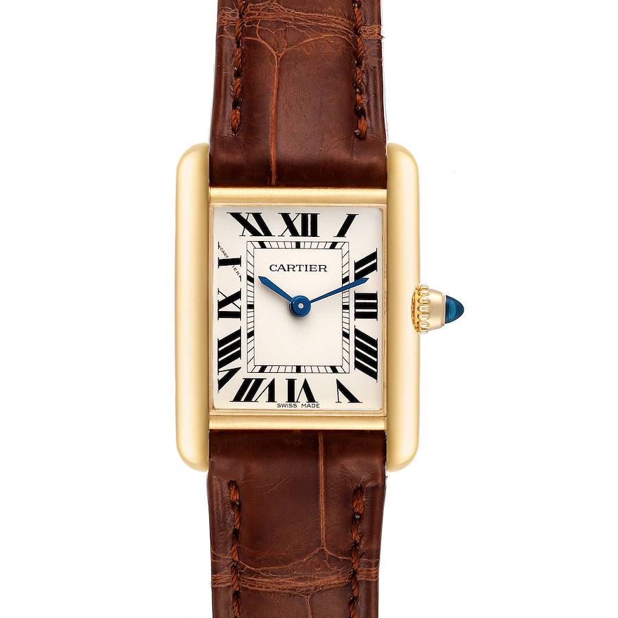 Cartier Tank Louis Small Yellow Gold Brown Strap Ladies Watch W1529856 Box Card SwissWatchExpo