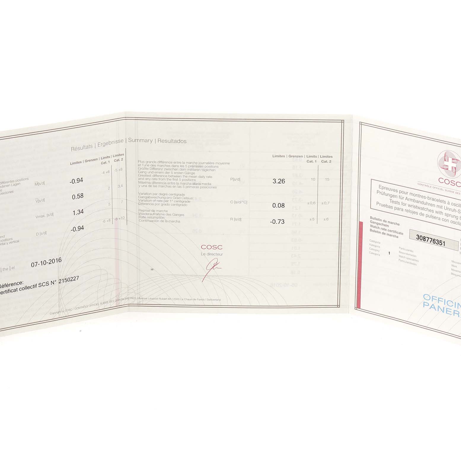 The image shows certificates and documentation for a Panerai Luminor PAM00631 Men's Stainless Steel Black Dial PAM00631 Men's Stainless Steel Black Dial watch displayed flat and open.