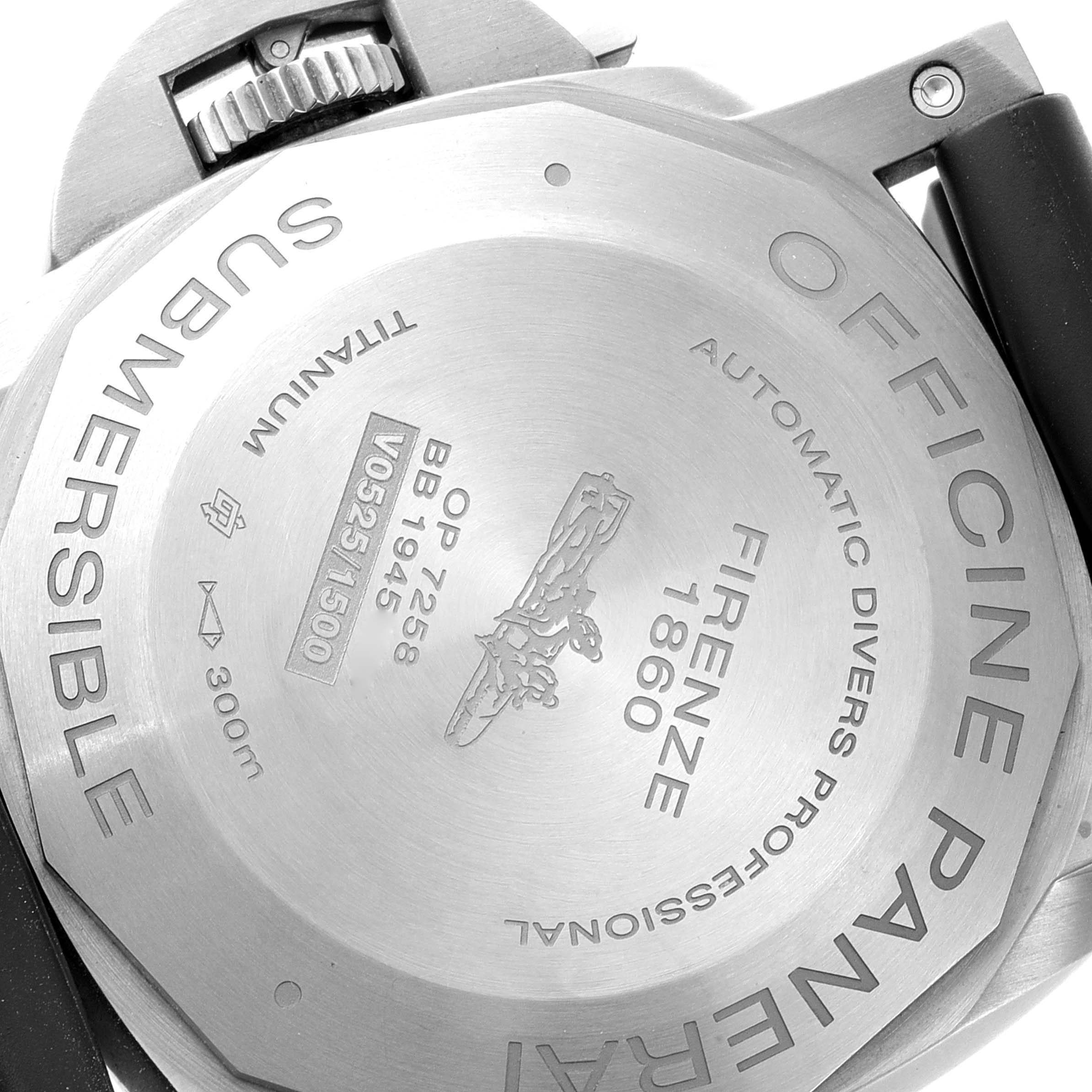 The image shows the back case of the Panerai Submersible PAM01305 Men's Titanium Black Dial PAM01305 Men's Titanium Black Dial watch.