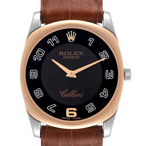 Photo of Rolex Cellini Danaos Black Dial White Gold Rose Gold Brown Strap Mens Watch 4233