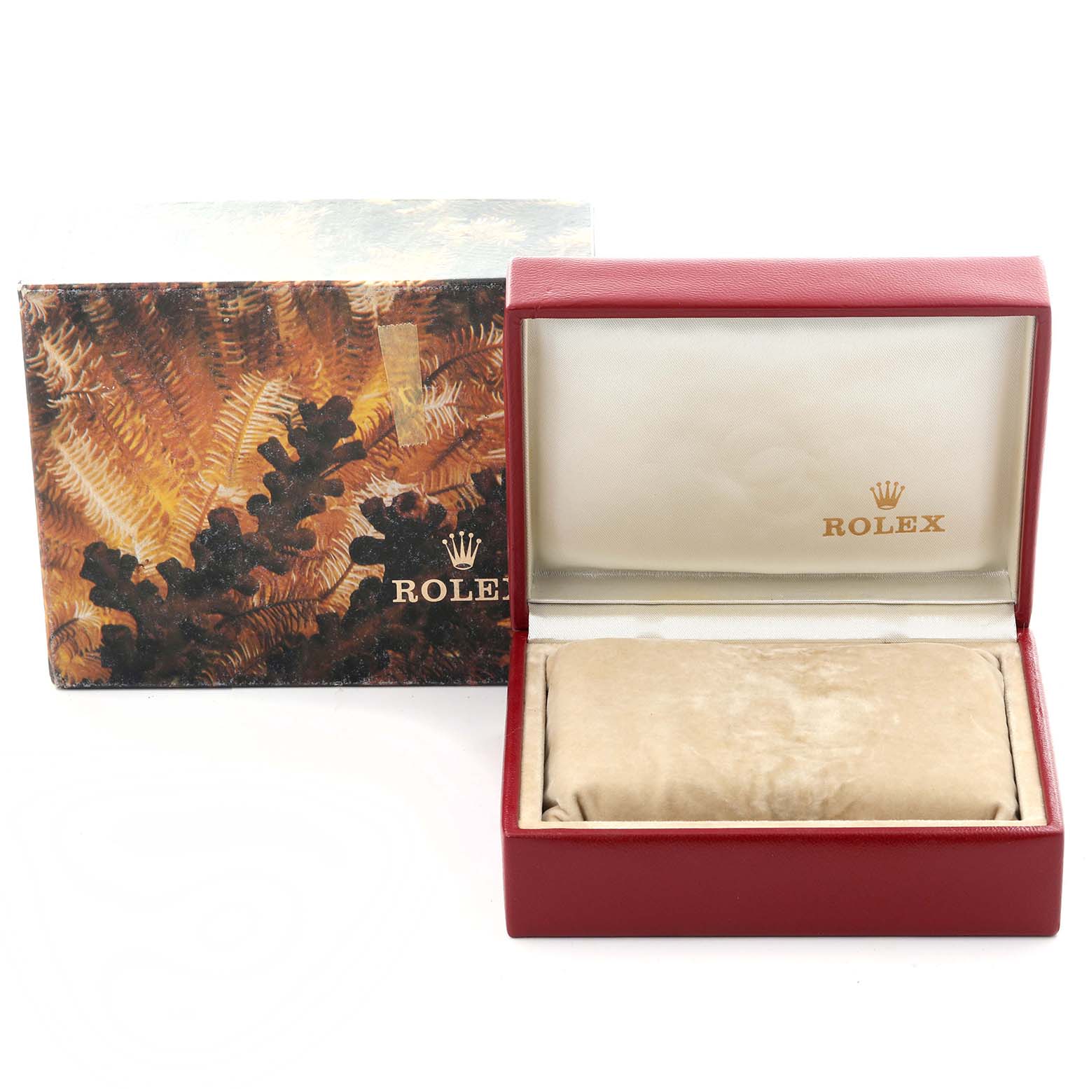 The image shows the open box and outer packaging for a Rolex Date 6924 Women's Stainless Steel Silver Dial 6924 Women's Stainless Steel Silver Dial model watch.