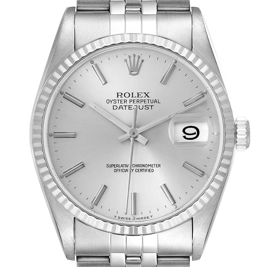 Rolex Datejust 36 Steel White Gold Silver Dial Mens Watch 16234 SwissWatchExpo