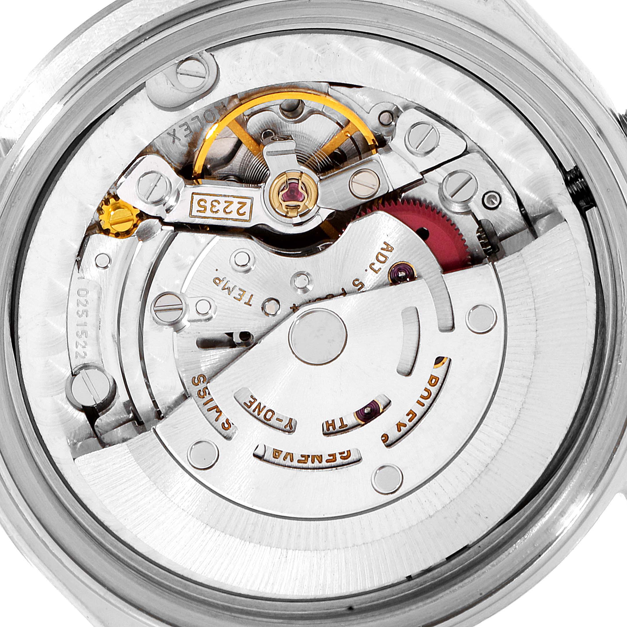This image shows the movement mechanism of a Rolex Mid-Size 78274 Women
s Stainless Steel White Dial 78274 Women
s Stainless Steel White Dial watch viewed from the back.