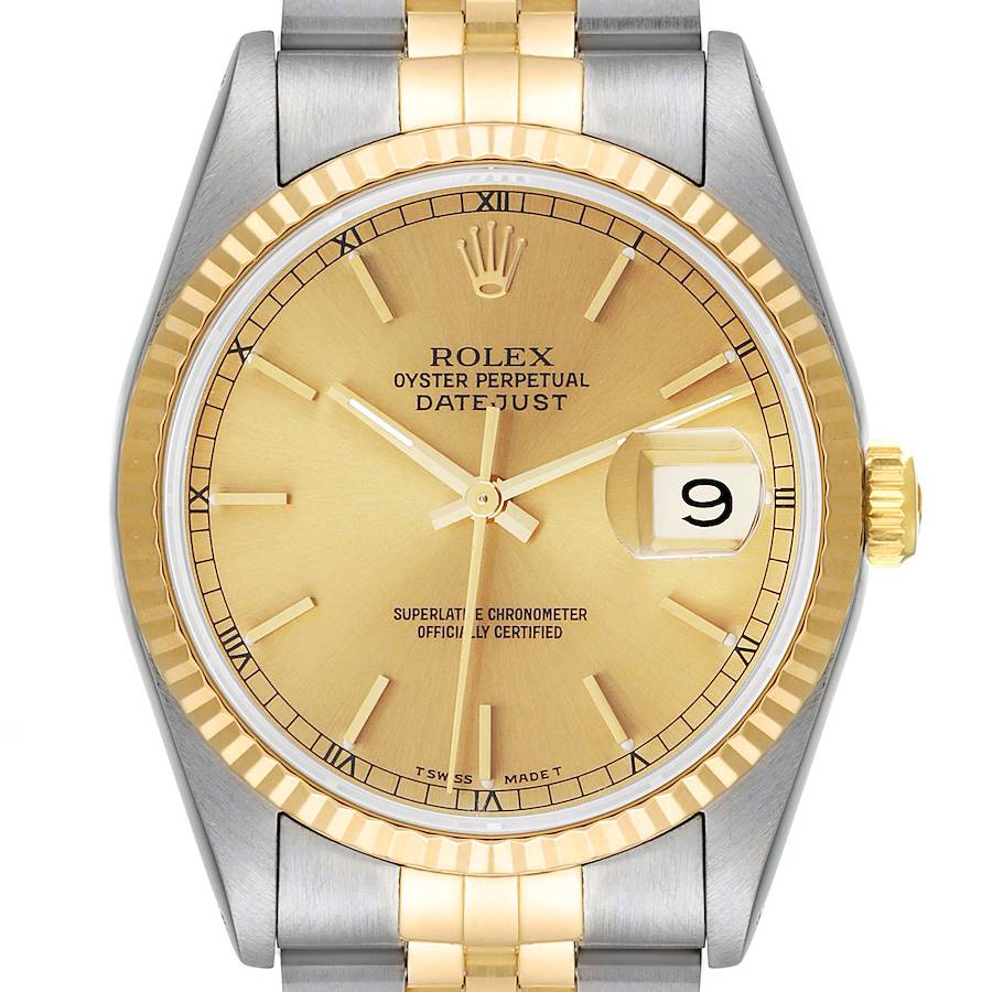 Rolex Datejust Steel Yellow Gold Fluted Bezel Mens Watch 16233 SwissWatchExpo