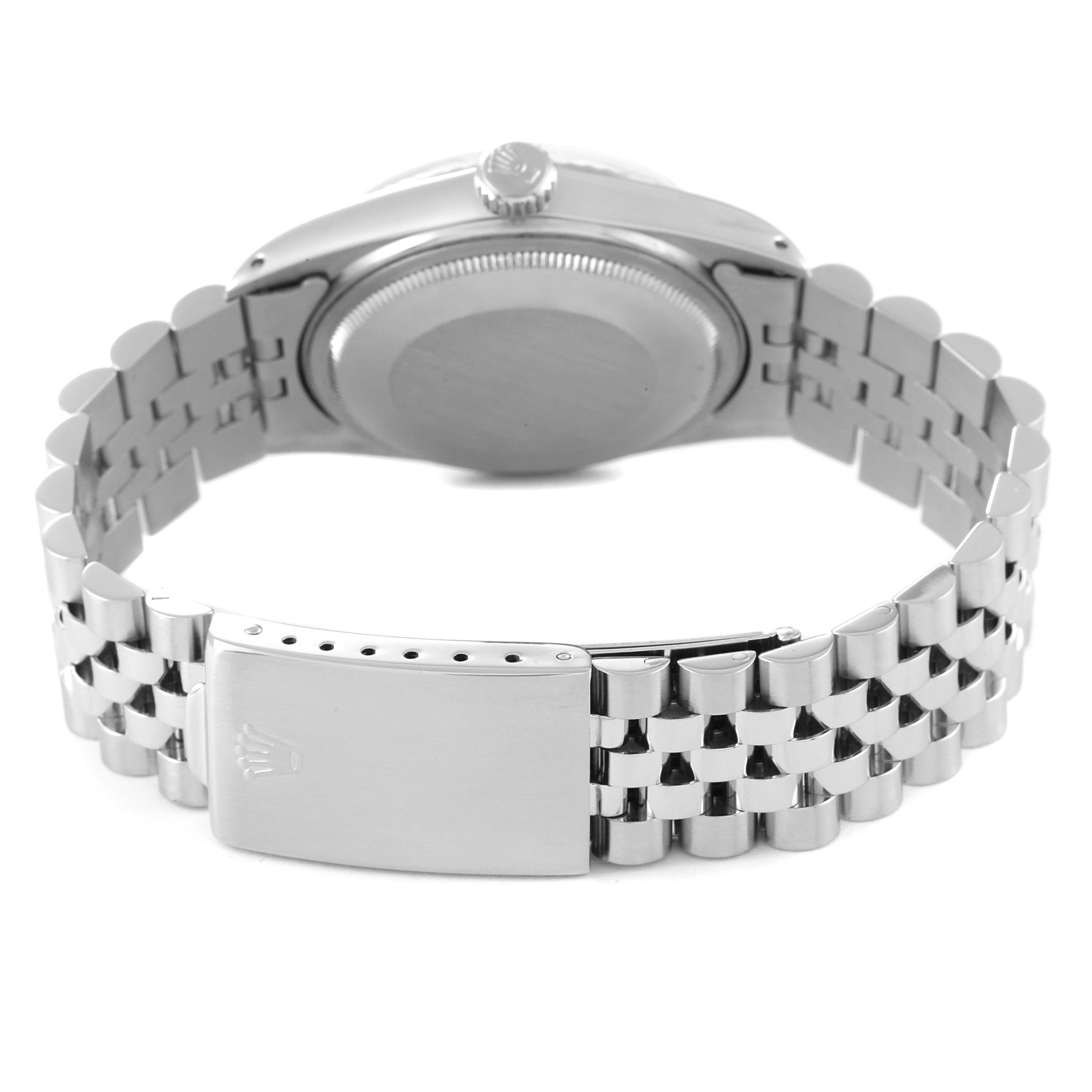 This image shows the back case and bracelet of a Rolex Vintage Collection 16014 Men
s Stainless Steel Silver Dial 16014 Men
s Stainless Steel Silver Dial watch, highlighting the clasp and crown.