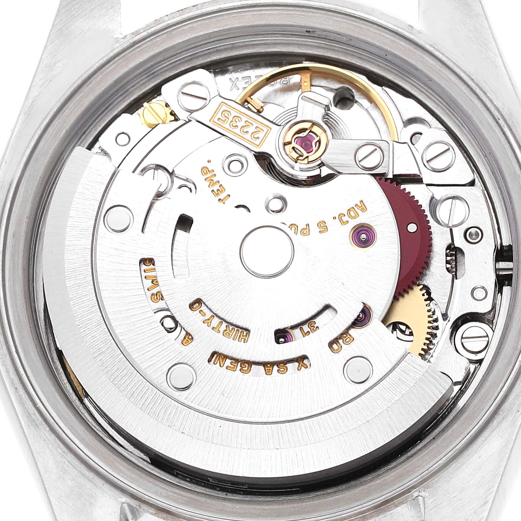 The image shows a close-up of the movement and internal mechanisms of a Rolex Datejust 79173 Women's Steel and Gold (two tone) Champagne Dial 79173 Women's Steel and Gold (two tone) Champagne Dial watch.