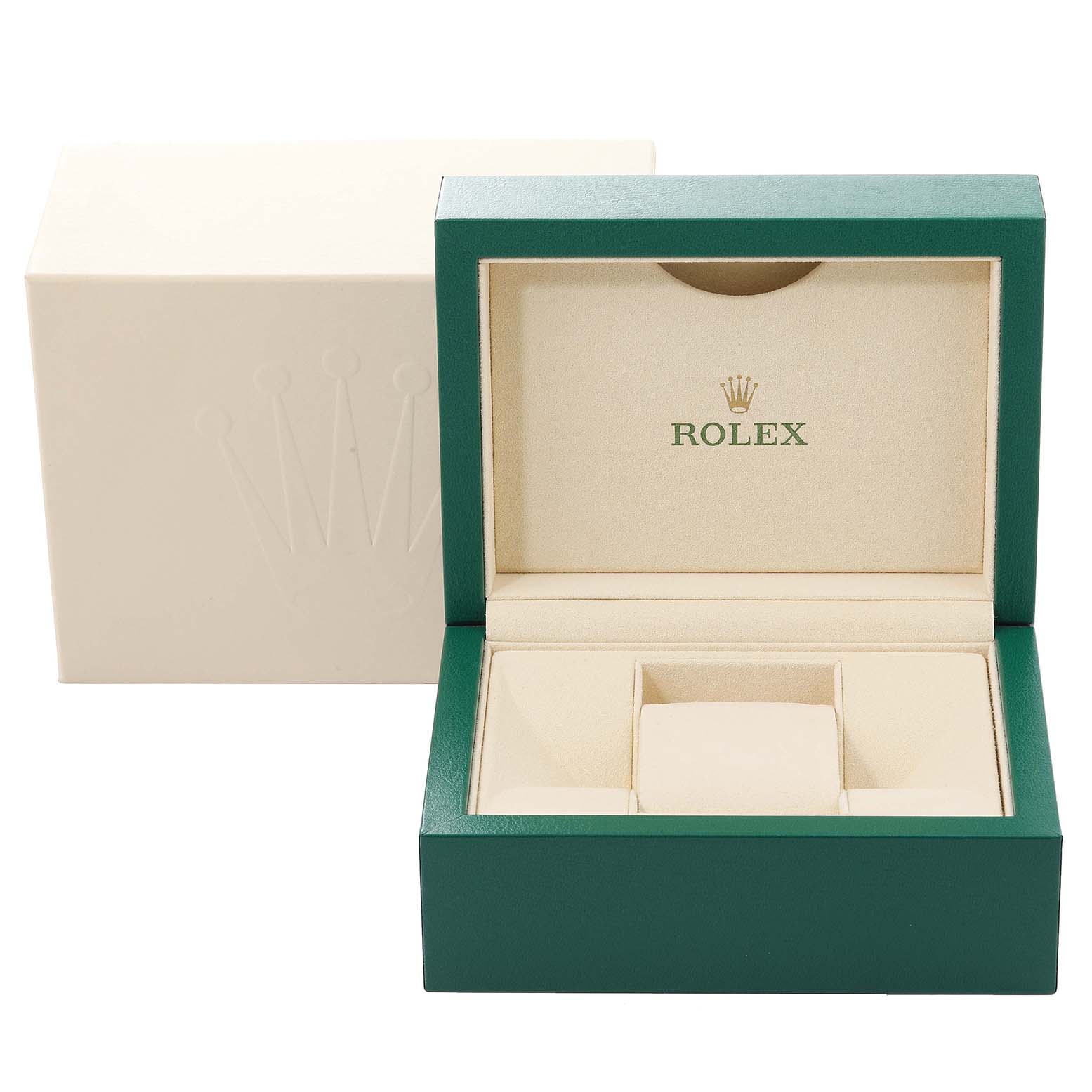 This image shows the empty presentation box and outer packaging for a Rolex Datejust 279163 Women's Steel and Gold (two tone) Mother of Pearl Dial 279163 Women's Steel and Gold (two tone) Mother of Pearl Dial watch.