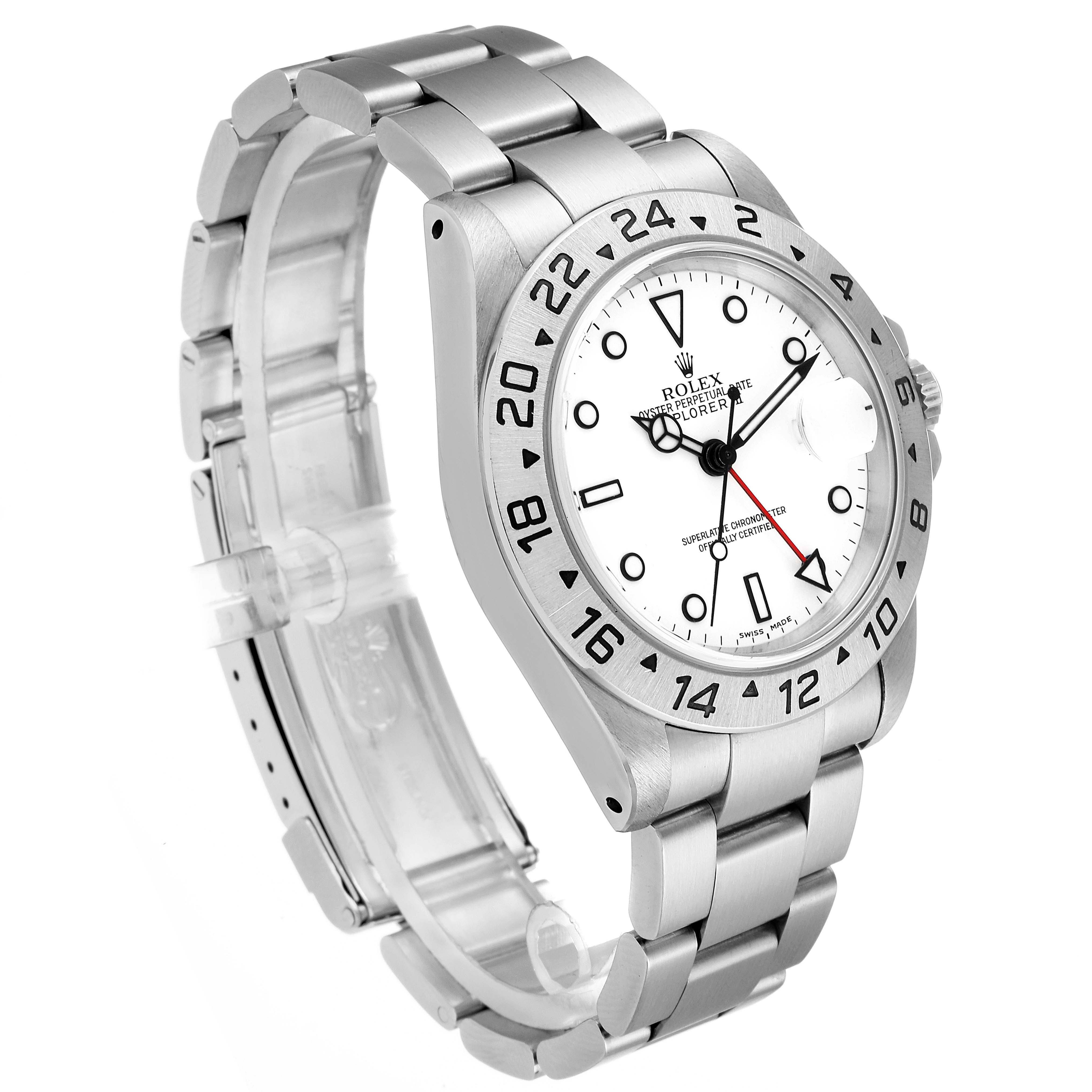 The image shows a Rolex Explorer 16570 Men
s Stainless Steel White Dial 16570 Men
s Stainless Steel White Dial watch, angled to display the face, bezel, and bracelet links.