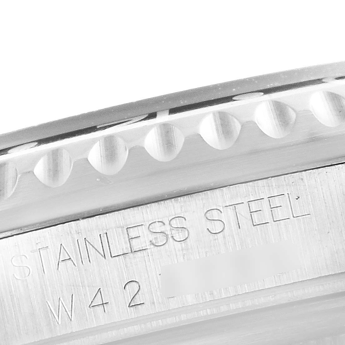 This close-up image shows the side view of the case and bezel along with the stainless steel engraving of a Rolex GMT-Master 16700 Men
s Stainless Steel Black Dial 16700 Men
s Stainless Steel Black Dial watch.