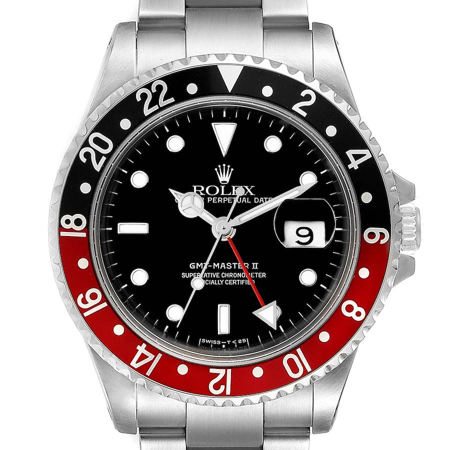 Rolex GMT Master II Black Red Coke Bezel Mens Watch 16710 SwissWatchExpo