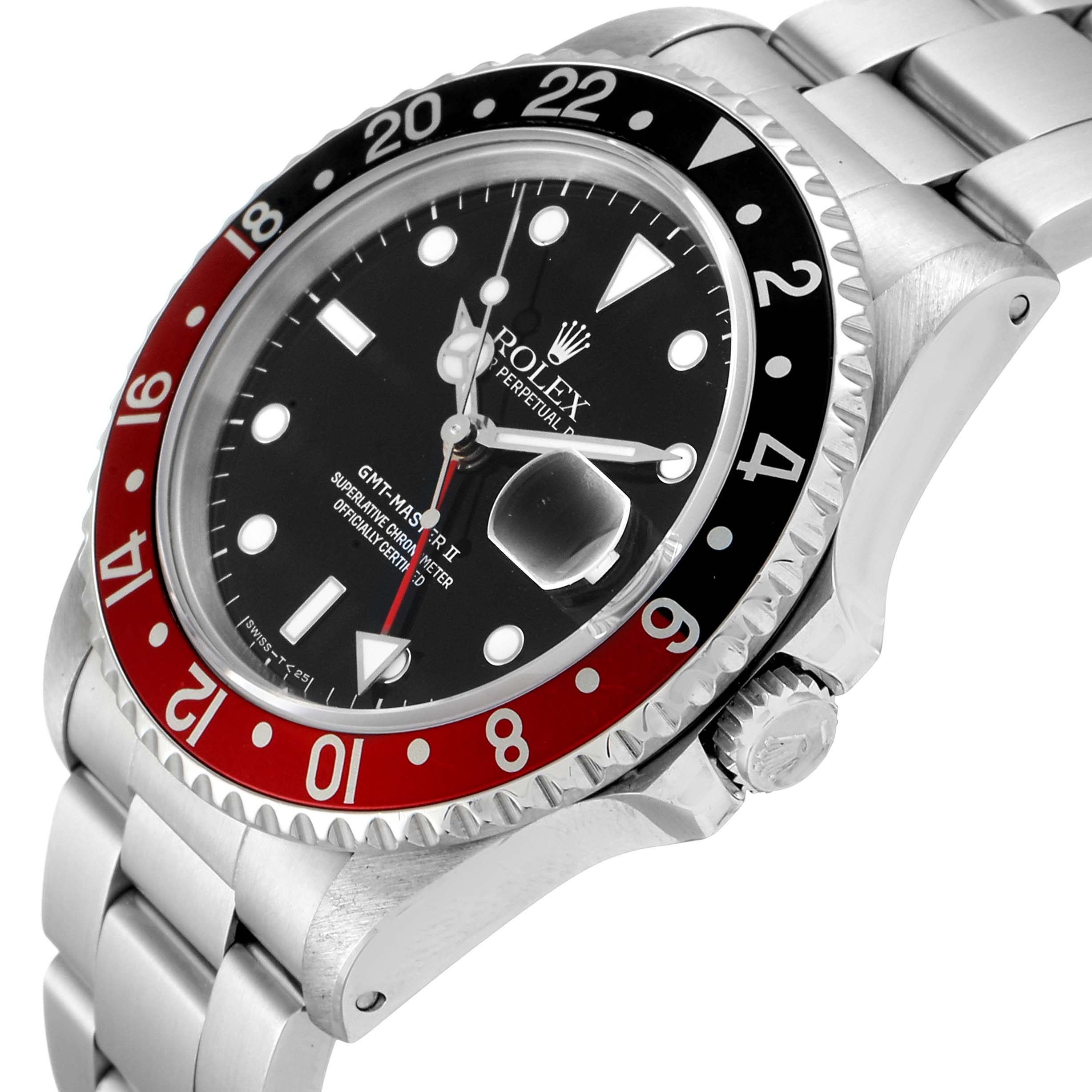 The image shows a side view of a Rolex GMT-Master 16710 Men's Stainless Steel Black Dial 16710 Men's Stainless Steel Black Dial II watch, highlighting its bezel, face, and crown.