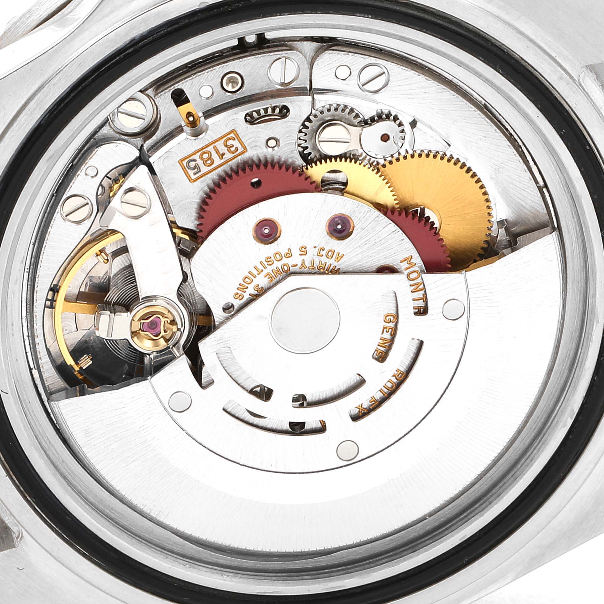 This image shows a close-up view of the internal mechanical movement of the Rolex GMT-Master 16710 Men's Stainless Steel Black Dial 16710 Men's Stainless Steel Black Dial watch.