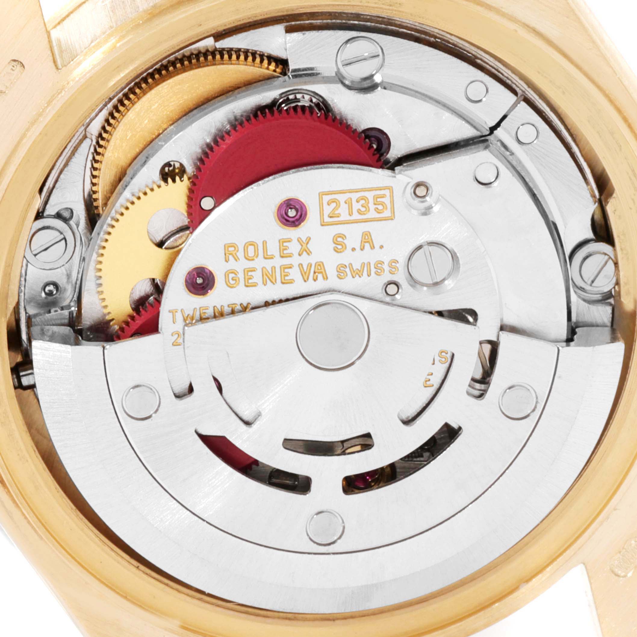 The image shows the inner mechanical movement of a Rolex President 69278 Women's Yellow Gold Champagne Dial 69278 Women's Yellow Gold Champagne Dial model watch.