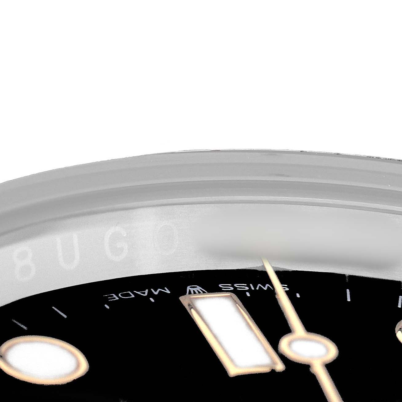 The image shows a close-up of the dial and rehaut of a Rolex Sea-Dweller 126603 Men's Stainless Steel Black Dial watch, highlighting hour markers and the "Swiss Made" text.