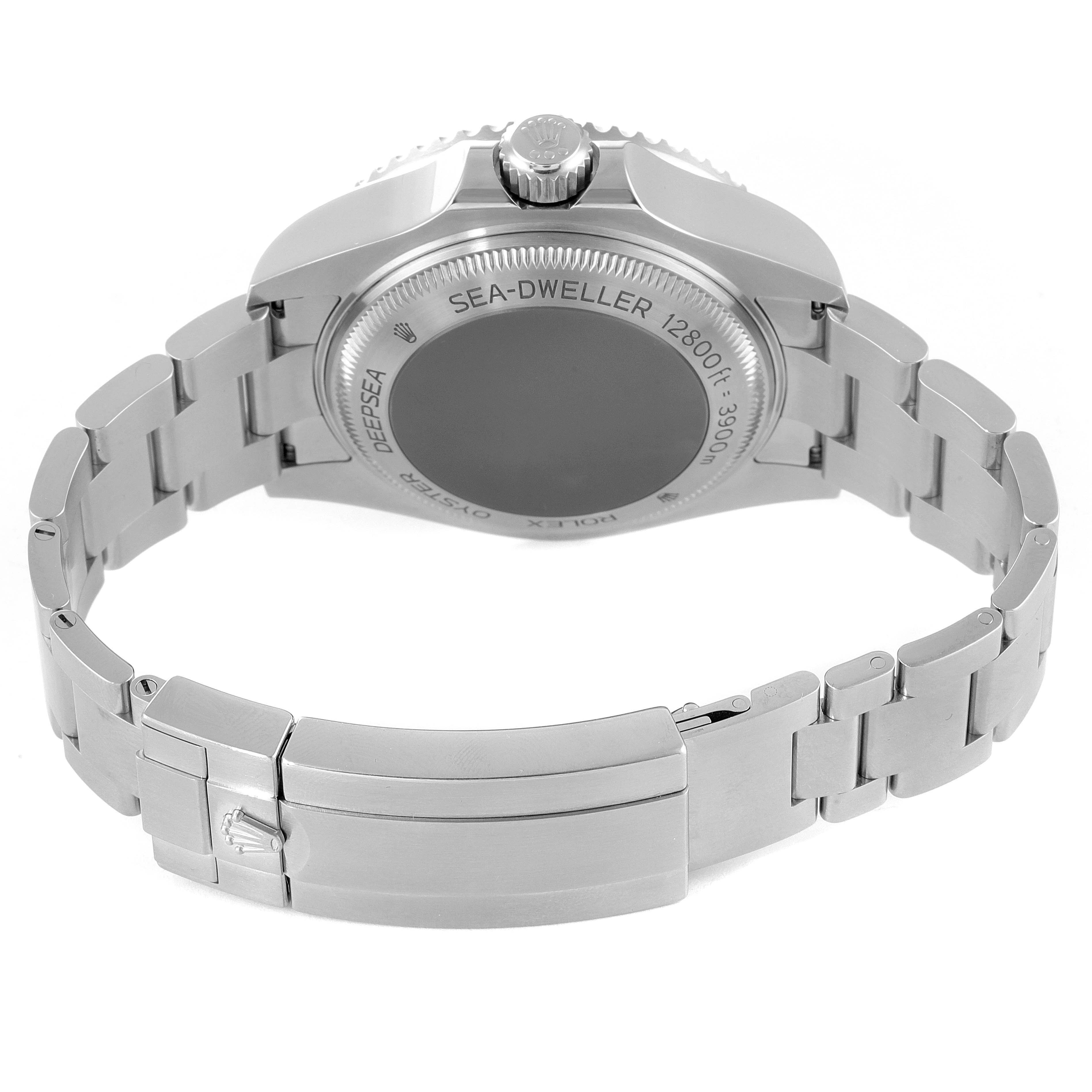 The image shows the back view of a Rolex Sea-Dweller 126660 Men's Stainless Steel Black Dial 126660 Men's Stainless Steel Black Dial watch, highlighting the case back, crown, and bracelet with clasp.