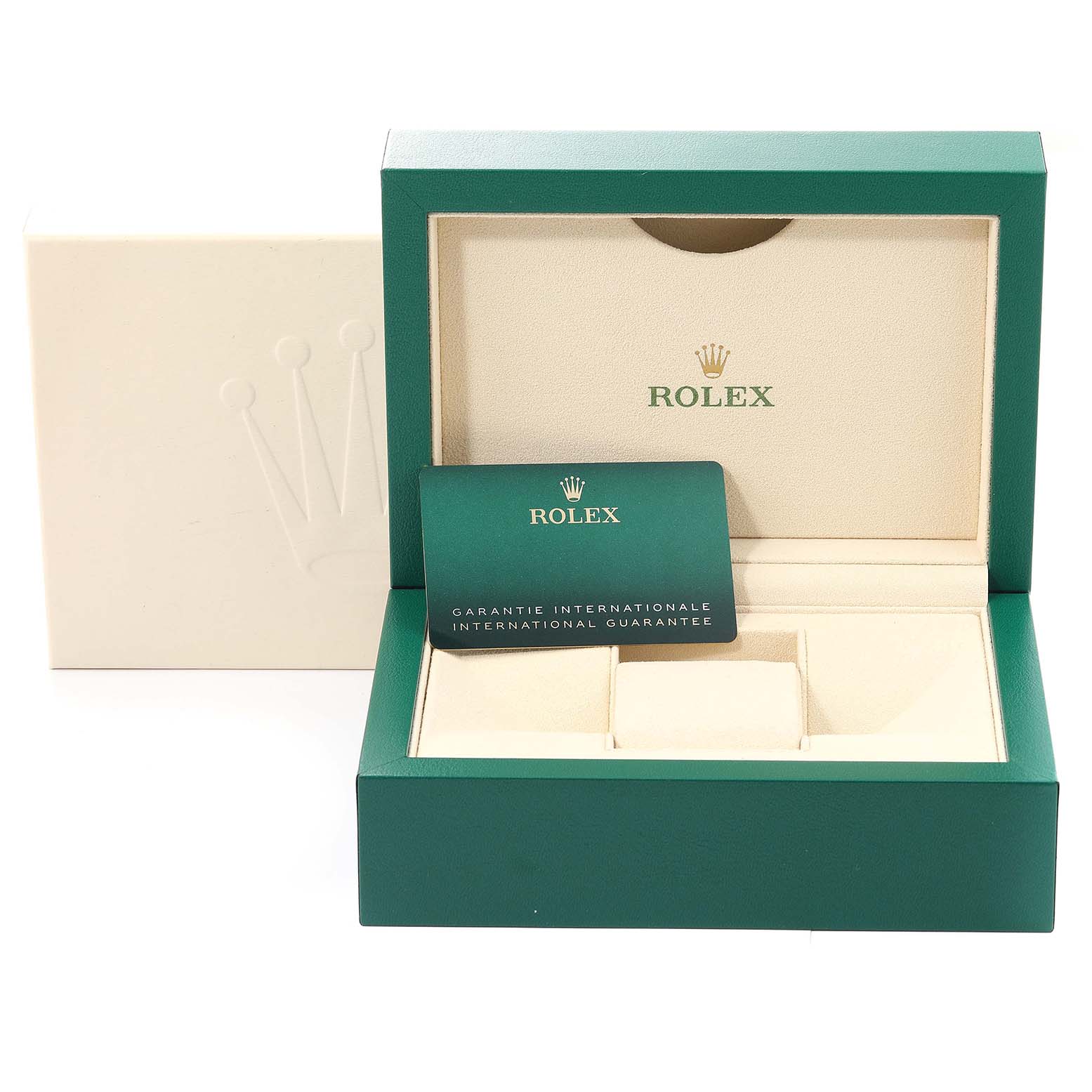 The image shows the open packaging box and warranty card for the Rolex Submariner 126613 Men's Steel and Gold (two tone) Blue Dial 126613 Men's Steel and Gold (two tone) Blue Dial model.