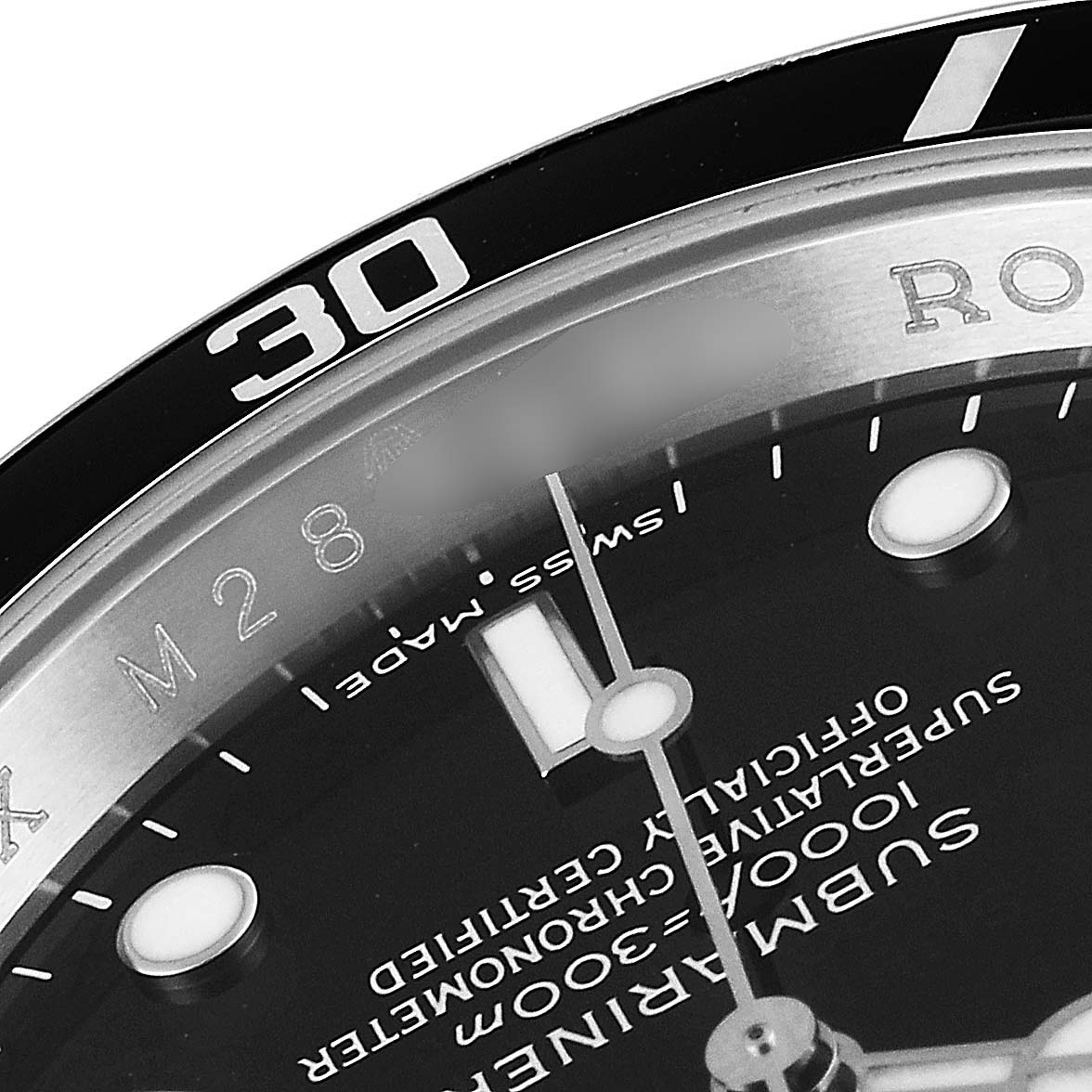 The image shows a close-up angle of the dial and rotating bezel of a Rolex Submariner 16610 Men's Stainless Steel Black Dial 16610 Men's Stainless Steel Black Dial watch.