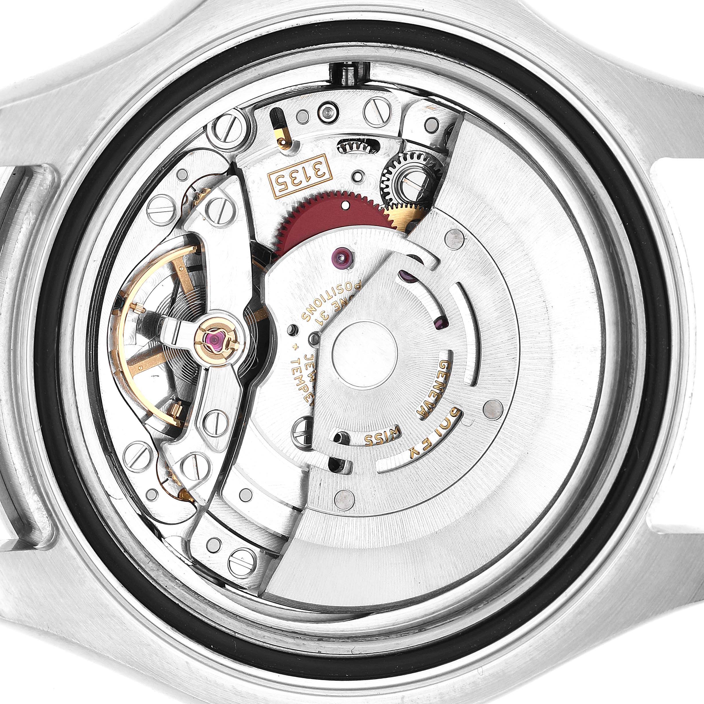 The image shows the open case back of a Rolex Yacht-Master 16622 Men's Stainless Steel Silver Dial watch, revealing its mechanical movement.