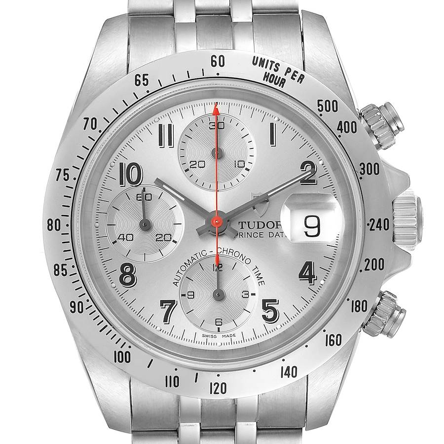Tudor Tiger Chronograph Silver Dial Steel Mens Watch 79280 Box Papers SwissWatchExpo