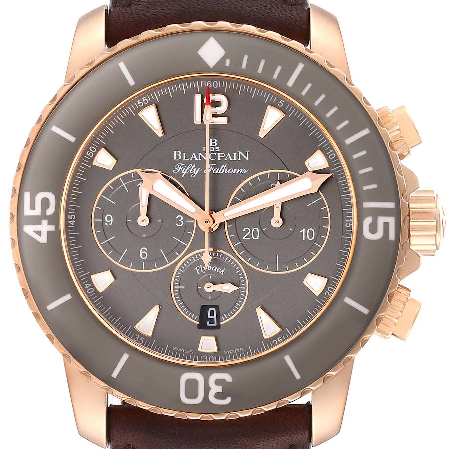 Blancpain Fifty Fathoms Flyback Rose Gold Grey Dial Mens Watch 5085F Box Card SwissWatchExpo