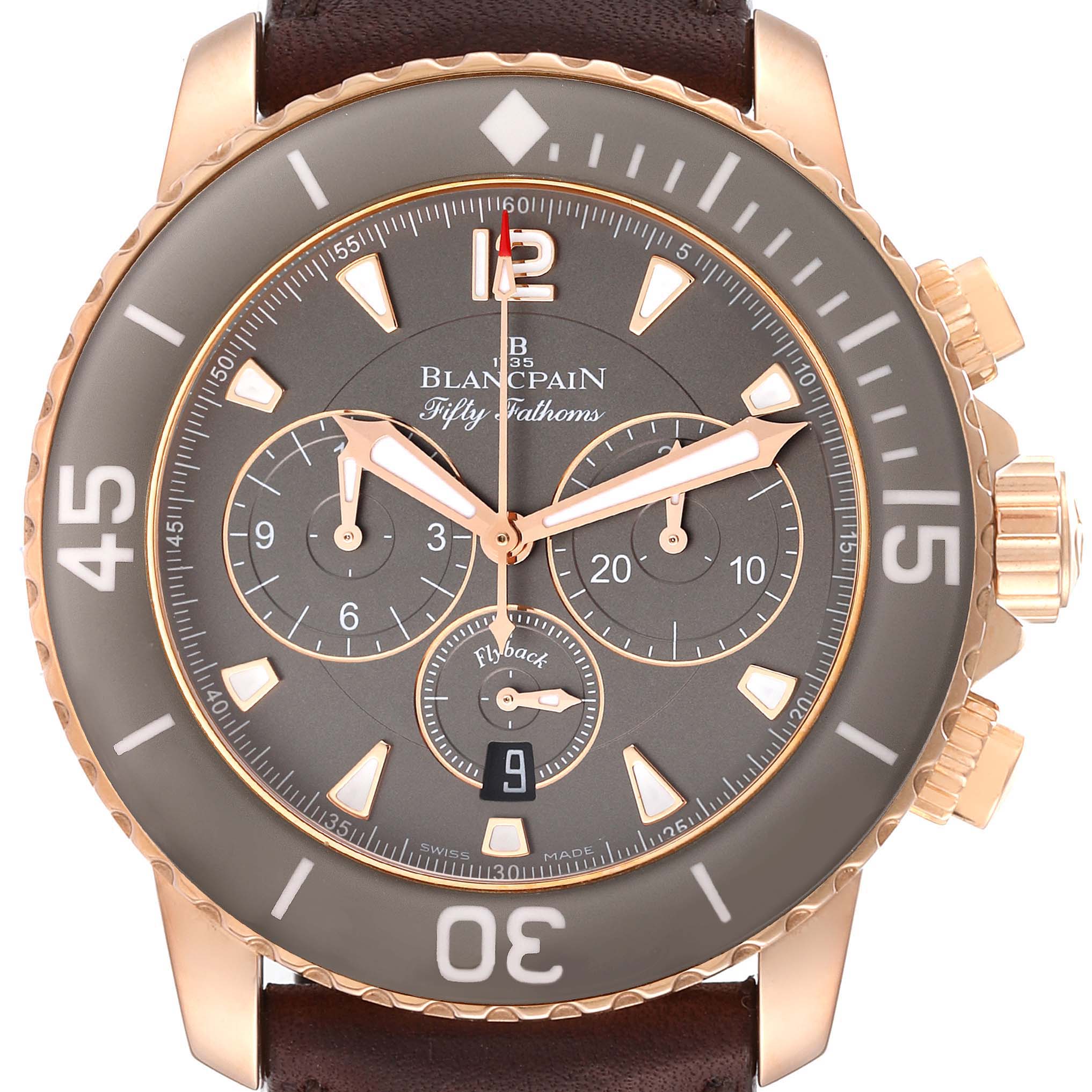 Blancpain Fifty Fathoms Flyback Rose Gold Grey Dial Mens Watch