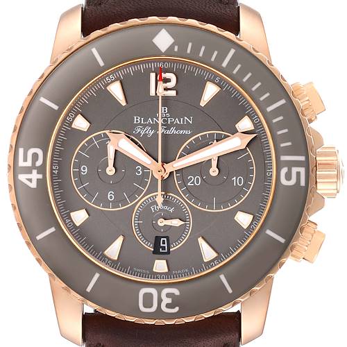 Photo of Blancpain Fifty Fathoms Flyback Rose Gold Grey Dial Mens Watch 5085F Box Card