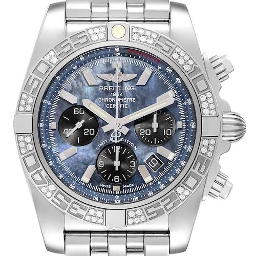 Photo of Breitling Chronomat 01 Mother Of Pearl Dial Steel Diamond Limited Edition Mens Watch AB0111 Box Card