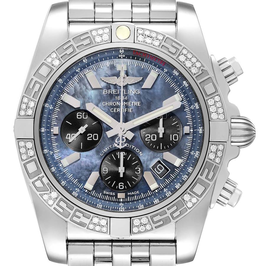 Breitling Chronomat 01 Mother Of Pearl Dial Steel Diamond Limited Edition Mens Watch AB0111 Box Card SwissWatchExpo
