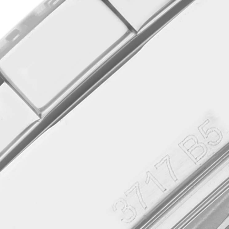 The image shows a close-up of the bracelet and part of the clasp of a Breitling Colt A173882Y/BE66 Men's Stainless Steel Black Dial A173882Y/BE66 Men's Stainless Steel Black Dial watch, including engraved numbers.