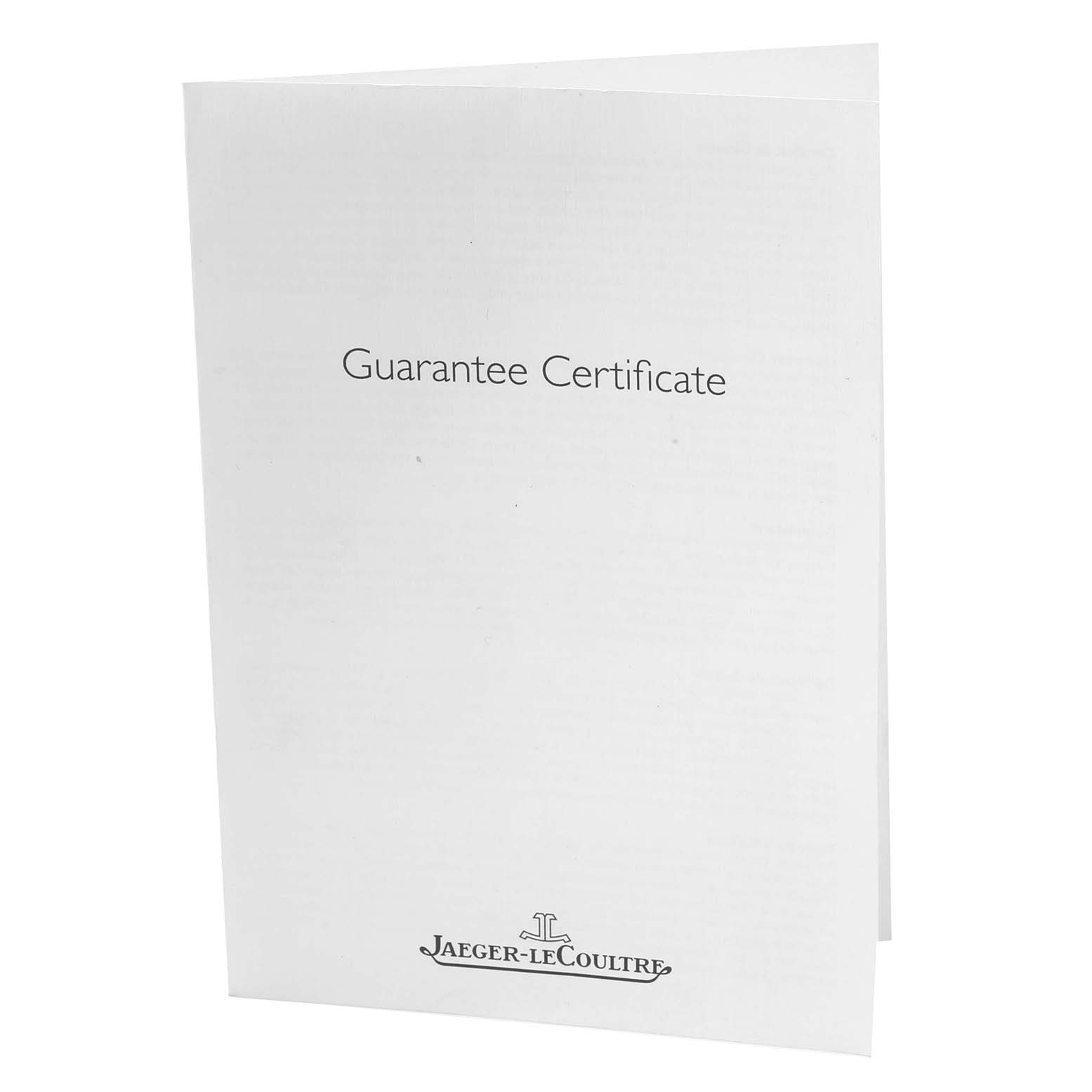 The image shows a guarantee certificate for the Reverso model by Jaeger LeCoultre.