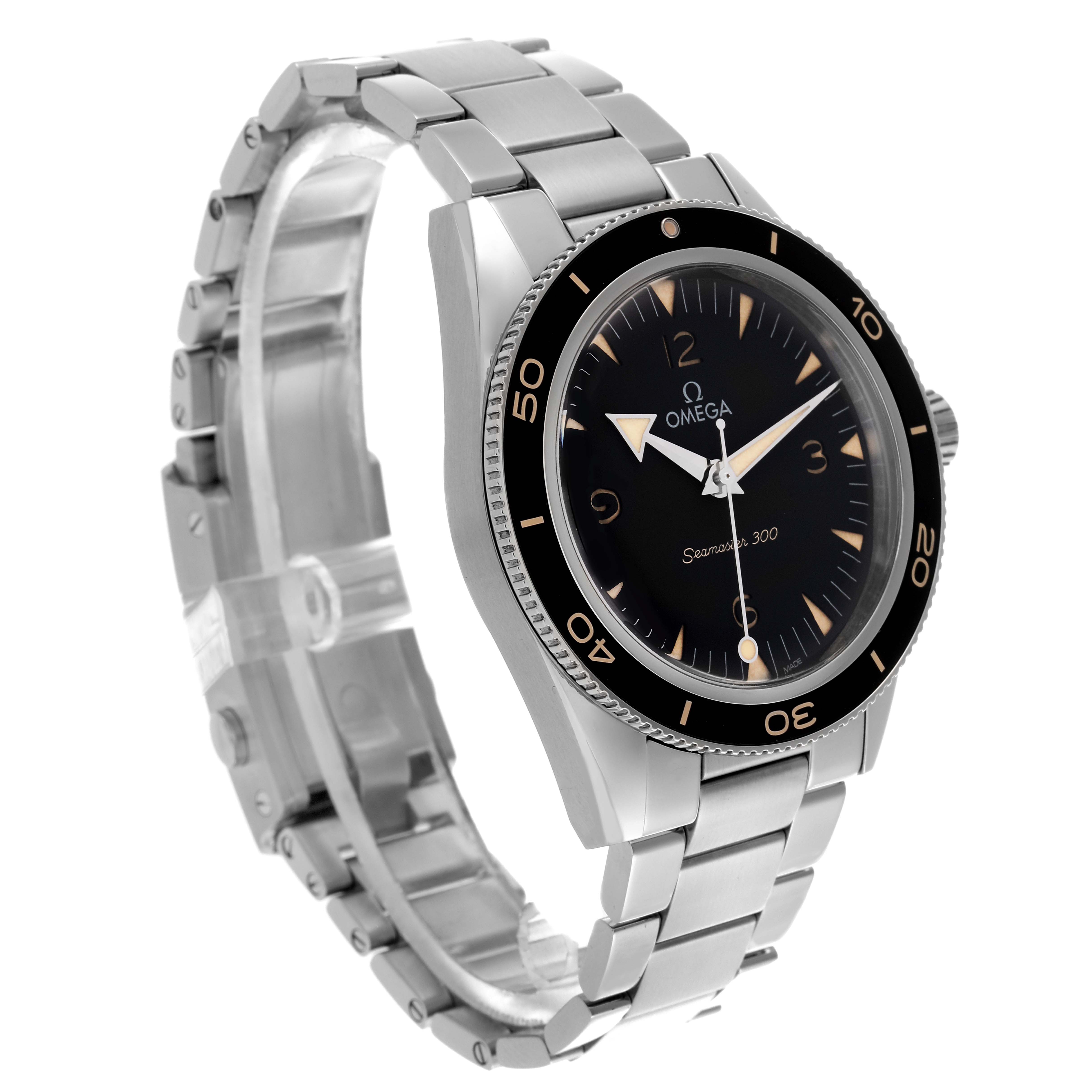 The Omega Seamaster 234.30.41.21.01.001 Men
s Stainless Steel Black Dial 234.30.41.21.01.001 Men
s Stainless Steel Black Dial watch is shown at a three-quarter angle, highlighting the face, bezel, crown, and bracelet.