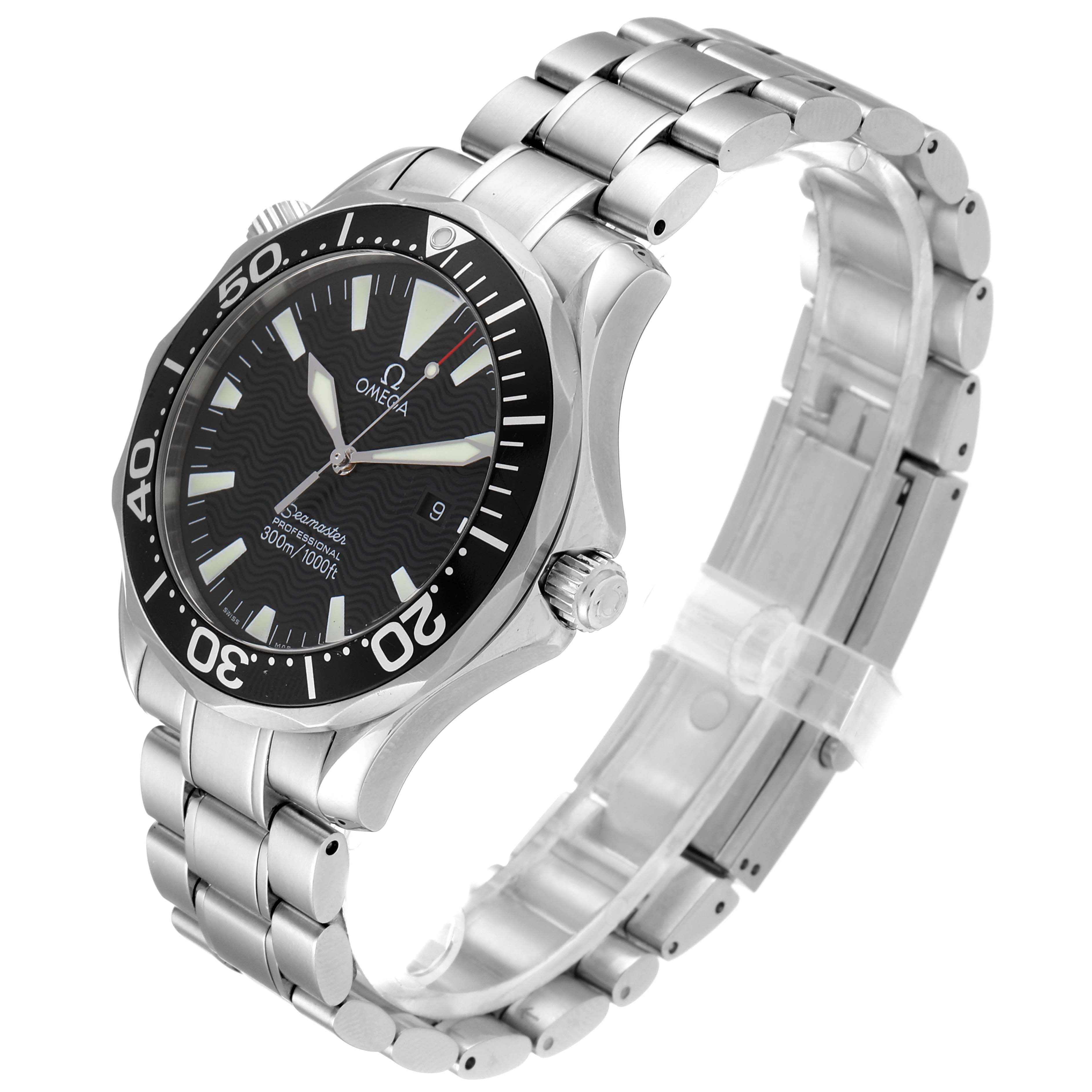 The Omega Seamaster 2264.50.00 Men
s Stainless Steel Black Dial 2264.50.00 Men
s Stainless Steel Black Dial watch is shown at a three-quarter angle, displaying the face, bezel, crown, and bracelet.