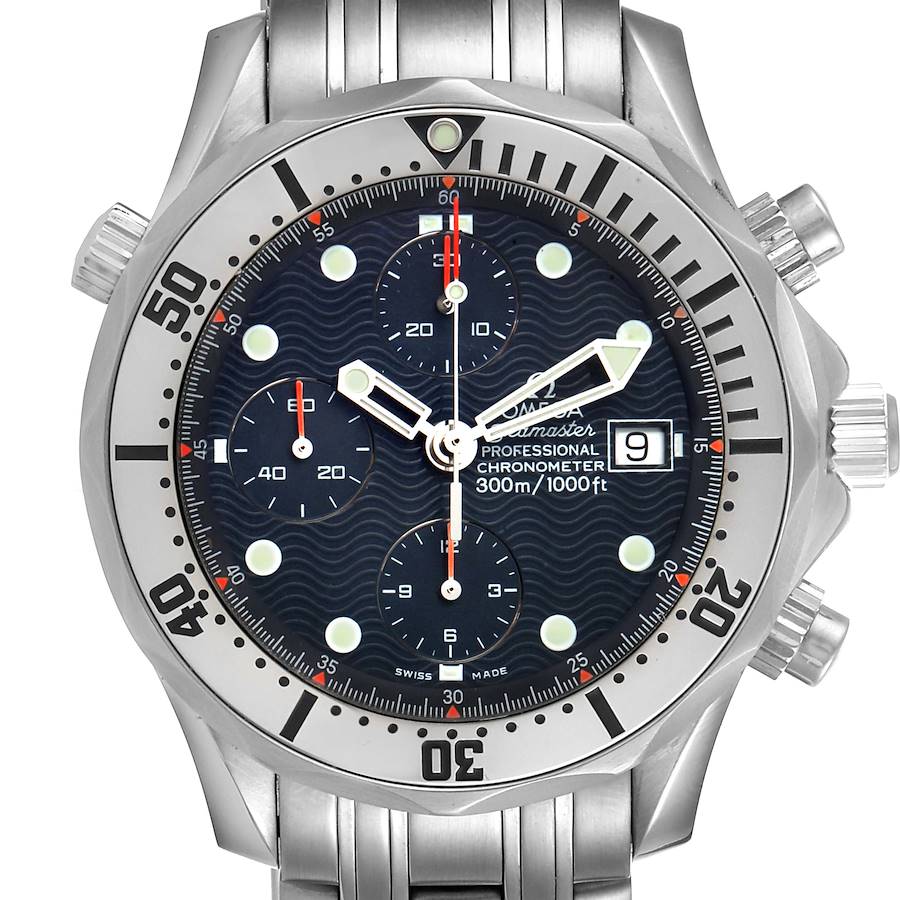 Omega Seamaster Chronograph Blue Dial Steel Mens Watch 2598.80.00 Card SwissWatchExpo