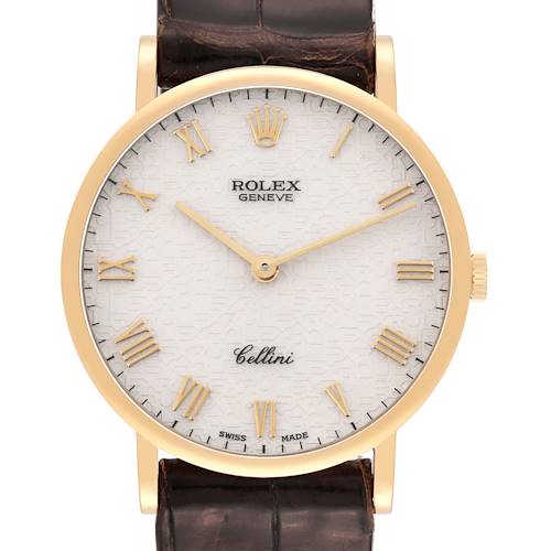 Photo of Rolex Cellini Classic Yellow Gold Anniversary Dial Brown Strap Watch 5112