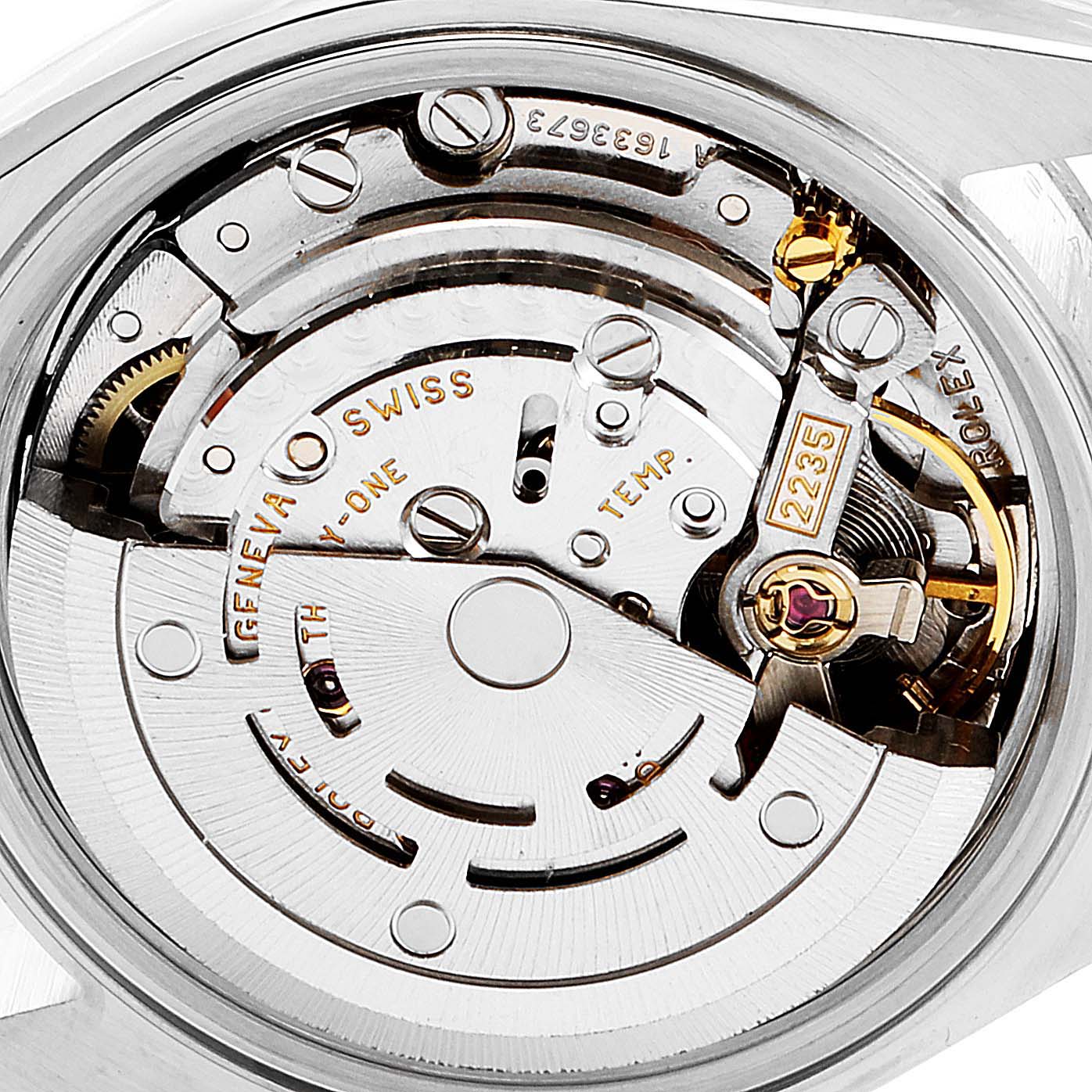 This image shows the inner mechanical movement of a Rolex Datejust 79174 Women's Stainless Steel Pink Dial 79174 Women's Stainless Steel Pink Dial model watch from a close-up, back angle.