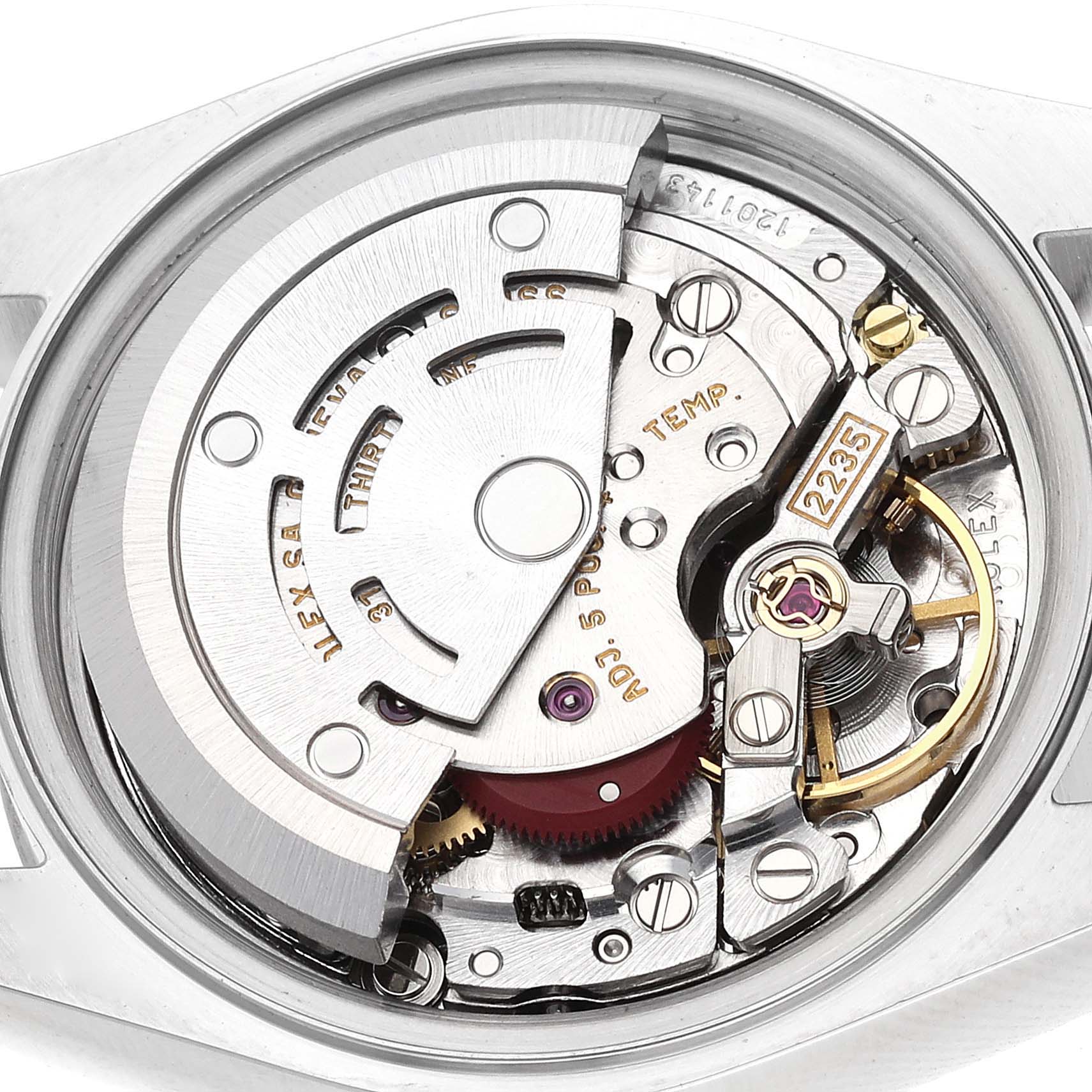 This image shows the movement mechanism of the Rolex Datejust 79174 Women's Stainless Steel Blue Dial 79174 Women's Stainless Steel Blue Dial watch, viewed from the back.